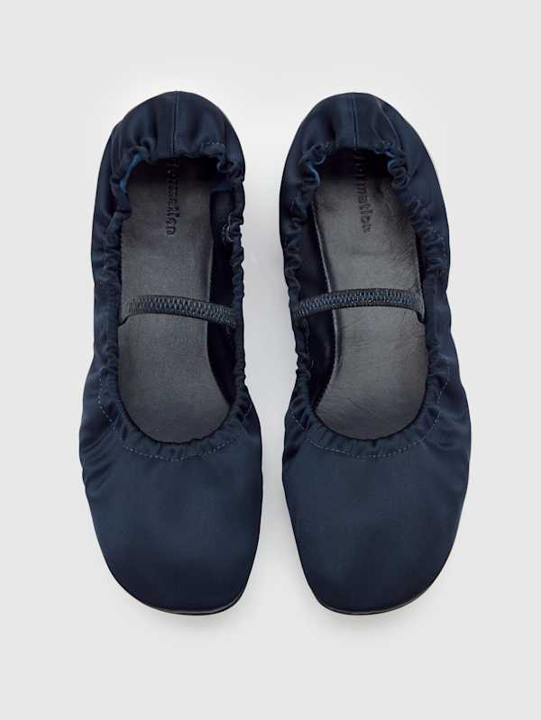 Buffy Ruched Ballet Flat - Midnight Satin