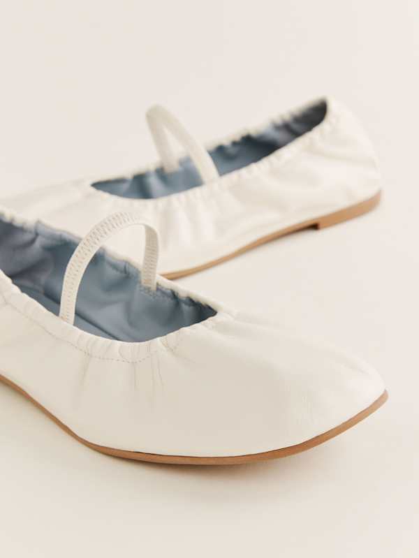 Buffy Ruched Ballet Flat - White Leather