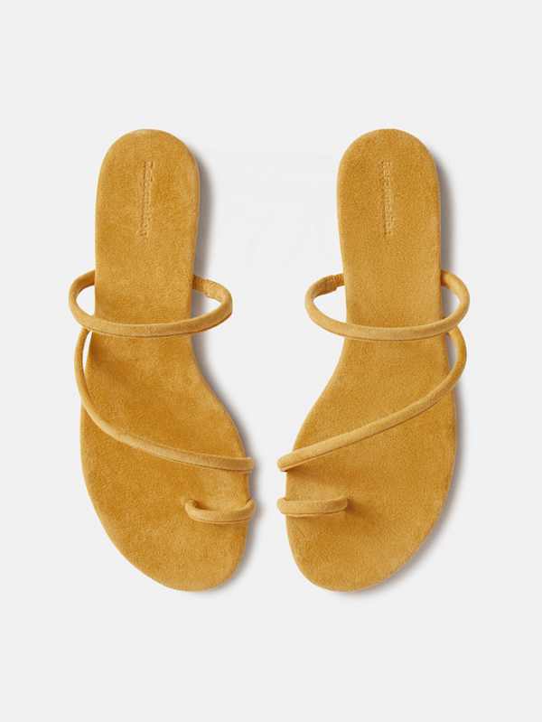 Ludo Toe Ring Strappy Flat Sandal - Honey Mustard Suede
