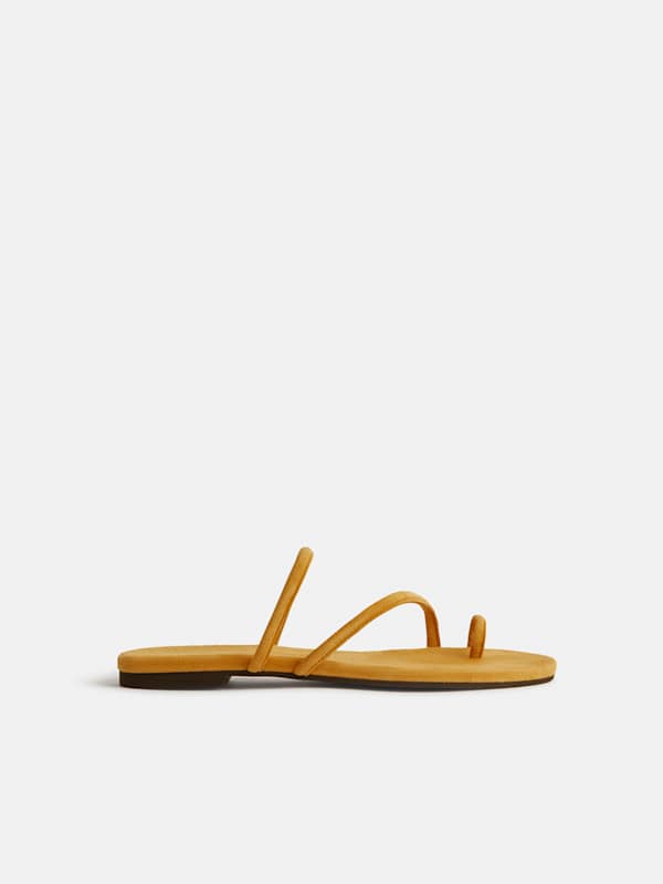 Ludo Toe Ring Strappy Flat Sandal - Honey Mustard Suede