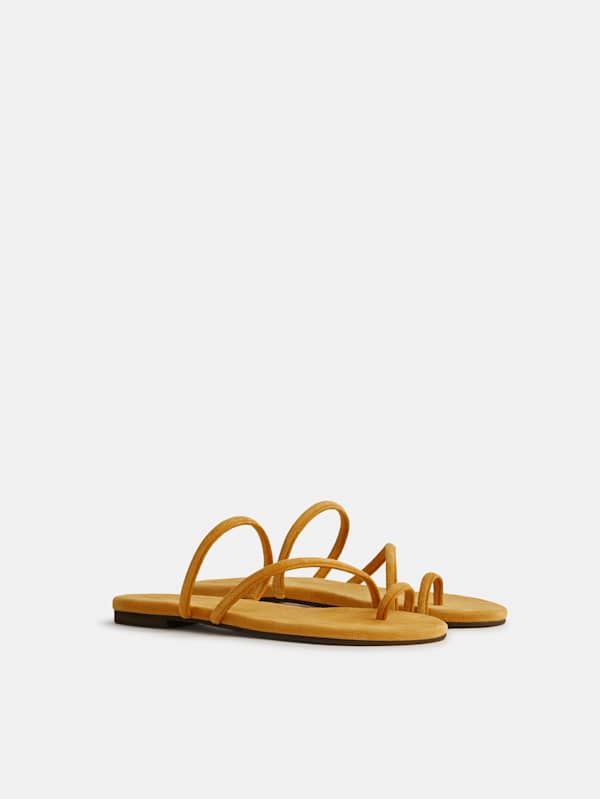 Ludo Toe Ring Strappy Flat Sandal - Honey Mustard Suede