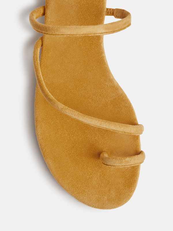 Ludo Toe Ring Strappy Flat Sandal - Honey Mustard Suede