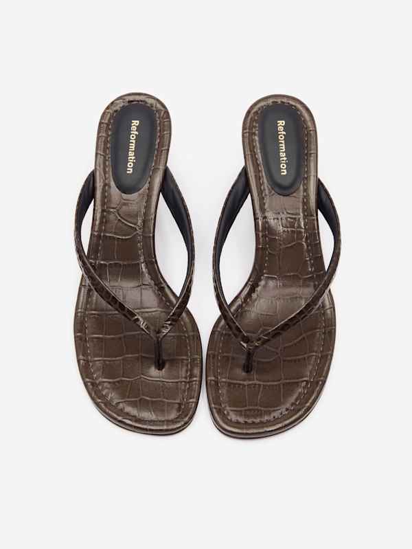 Sandales compens&eacute;es Amelia - Marron effet croco