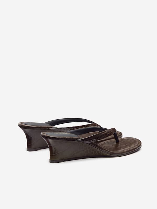 Sandales compens&eacute;es Amelia - Marron effet croco