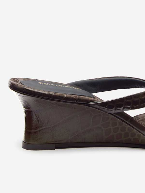 Sandales compens&eacute;es Amelia - Marron effet croco