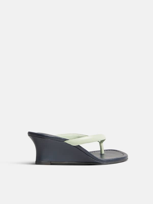 Amelia Thong Wedge Sandal - Jelly Mint Midnight Leather