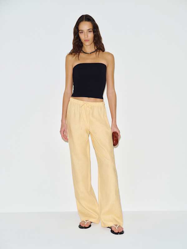 Olina Linen Pant - Parmesan Embroidery