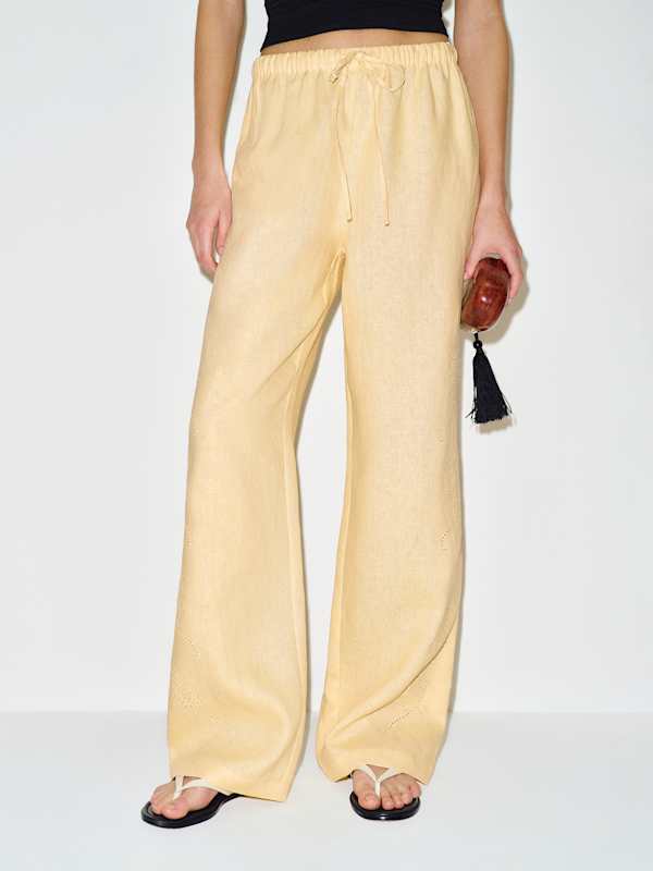 Olina Linen Pant - Parmesan Embroidery