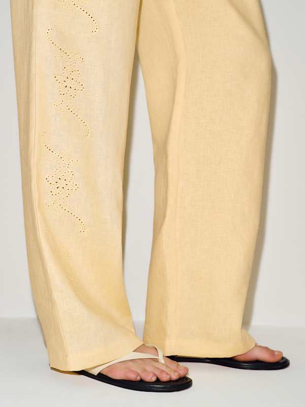 Olina Linen Pant - Parmesan Embroidery