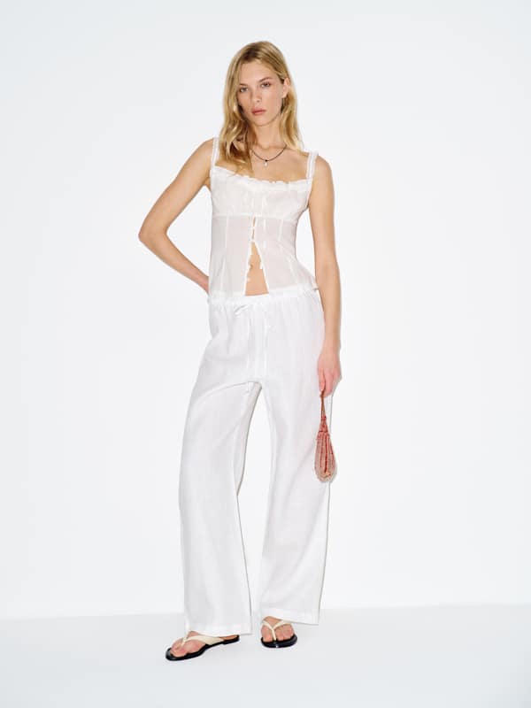 Olina Linen Pant - White