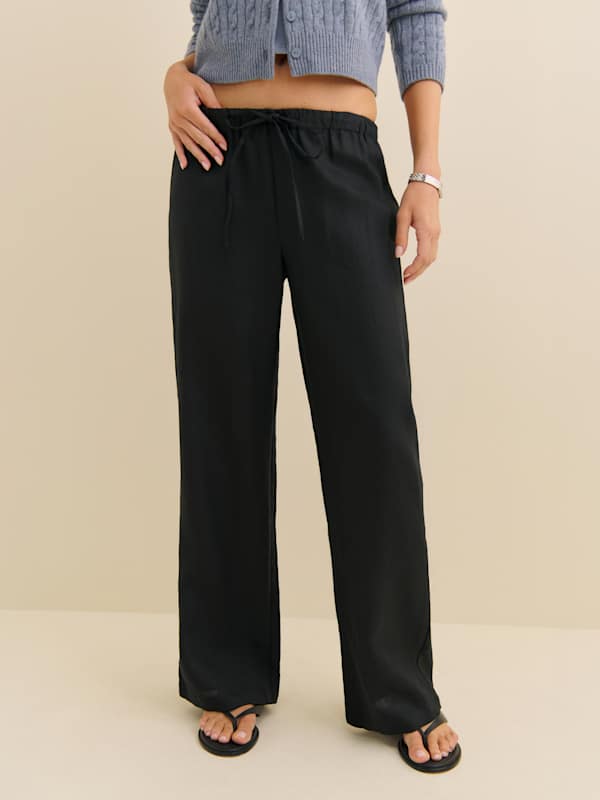Petites Olina Linen Pant - Black