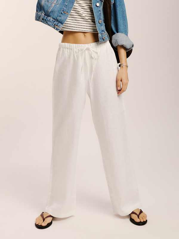 Petites Olina Linen Pant - White