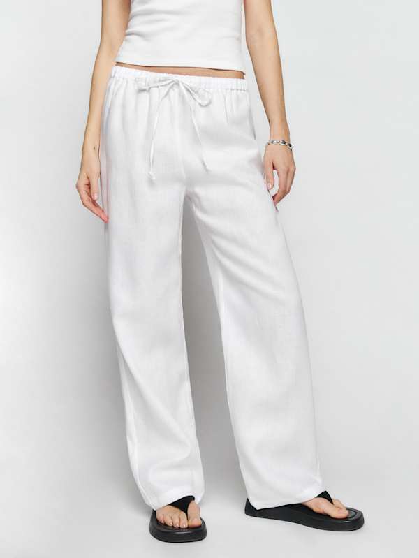 Petites Olina Linen Pant - White