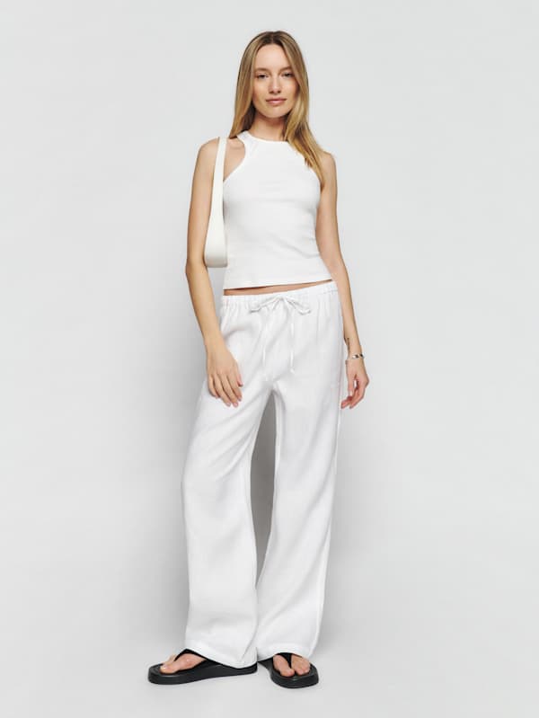 Petites Olina Linen Pant - White