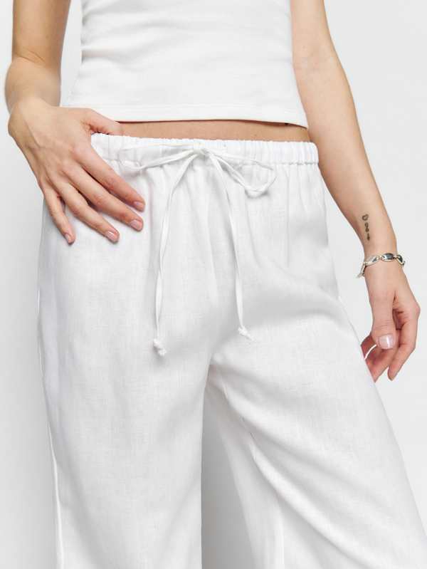 Petites Olina Linen Pant - White