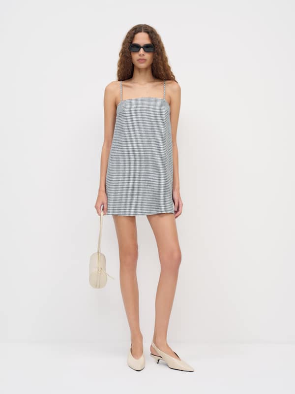 Aubree Linen Dress - Slate Check