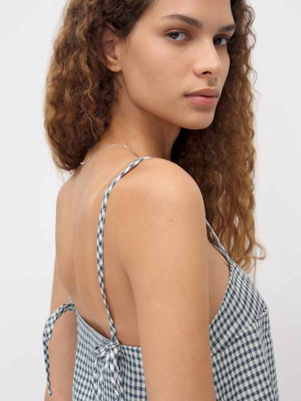 Aubree Linen Dress - Slate Check