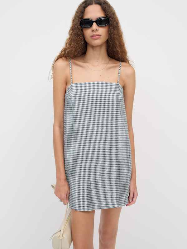 Aubree Linen Dress - Slate Check