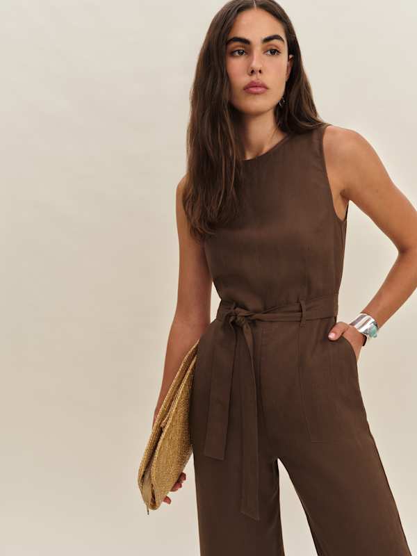 Naomi Linen Jumpsuit - Chocolate Cake