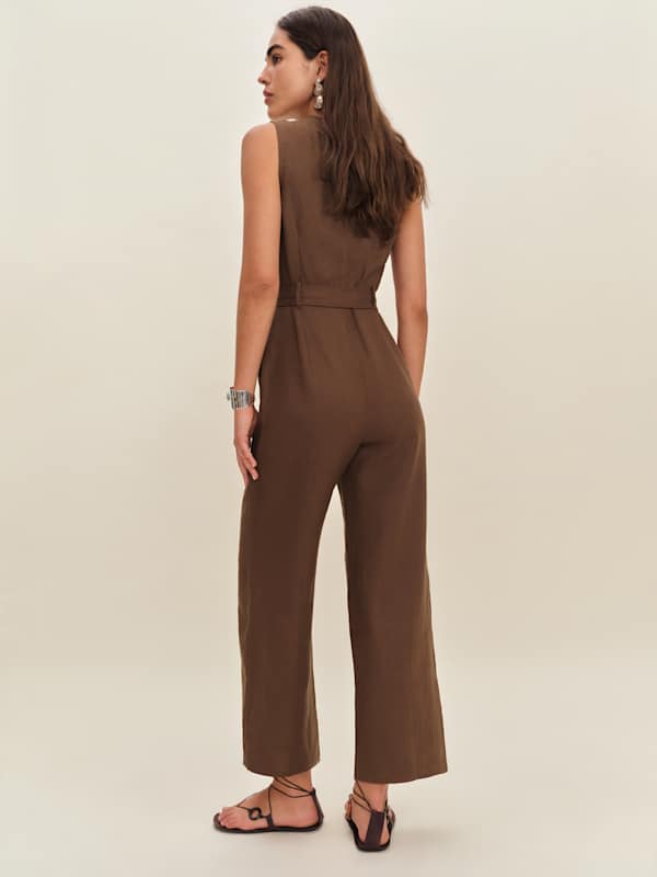 Naomi Linen Jumpsuit - Chocolate Cake