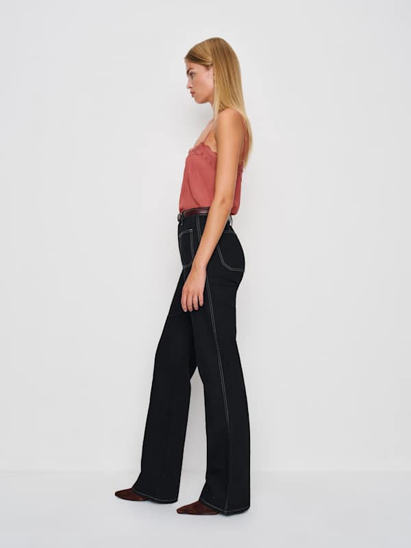Alyssa Stretch High Rise Wide Leg Long Jeans - Black