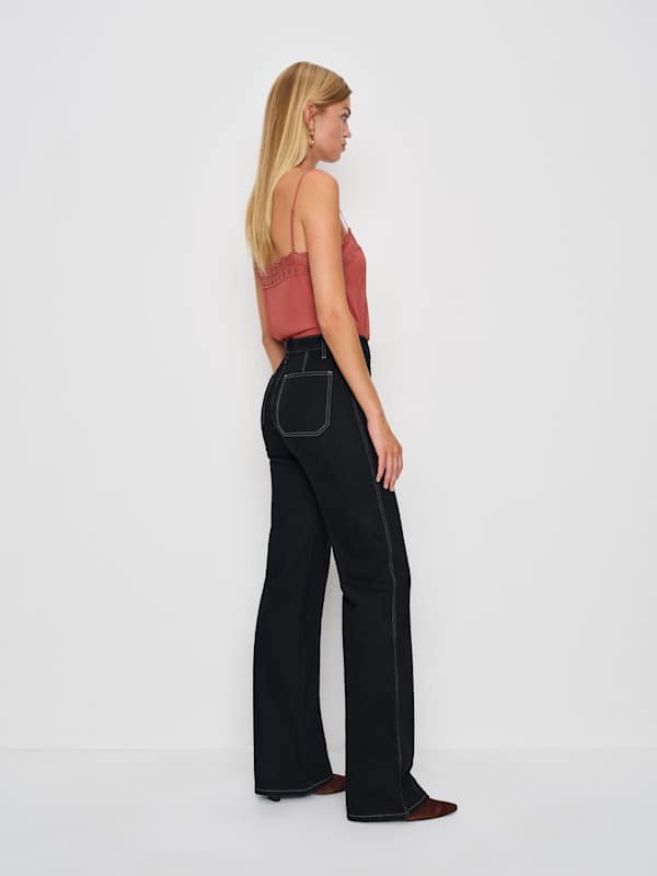 Alyssa Stretch High Rise Wide Leg Long Jeans - Black