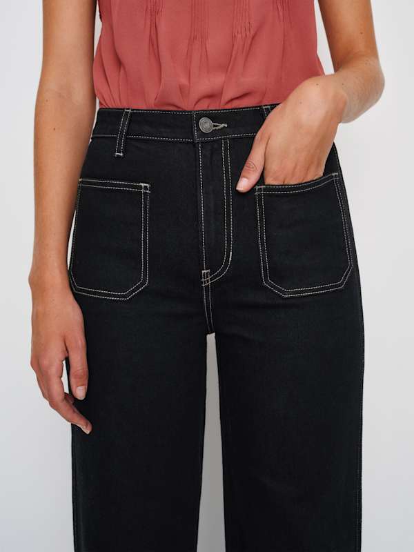 Alyssa Stretch High Rise Wide Leg Long Jeans - Black
