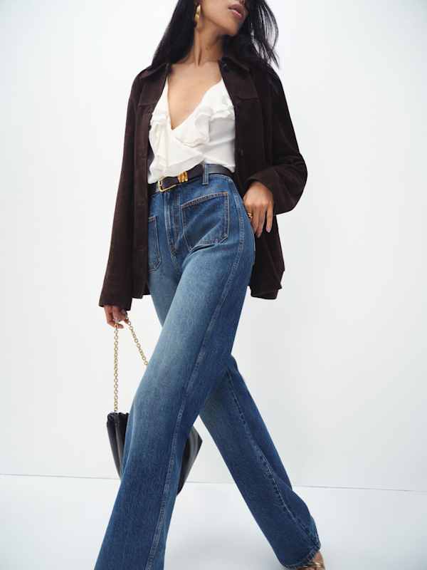 Alyssa Stretch High Rise Wide Leg Long Jeans - Mellusine