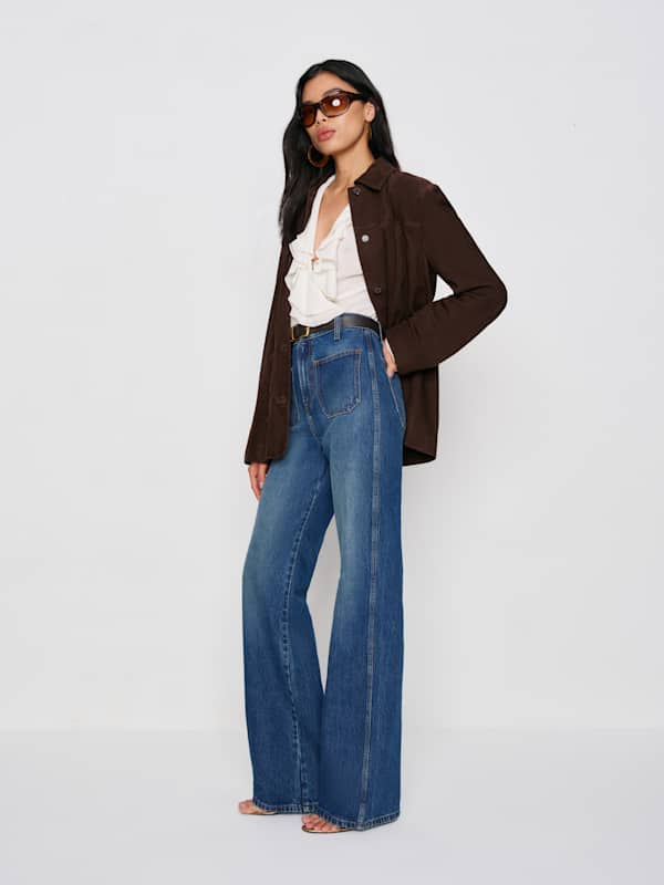 Alyssa Stretch High Rise Wide Leg Long Jeans - Mellusine