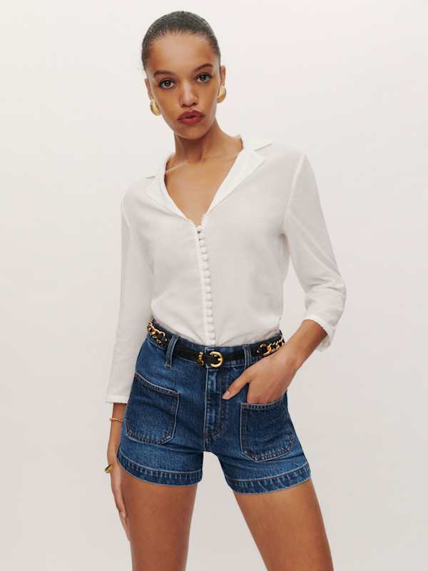 Alyssa Stretch High Rise 3.5&rdquo; Jean Shorts - Anguilla