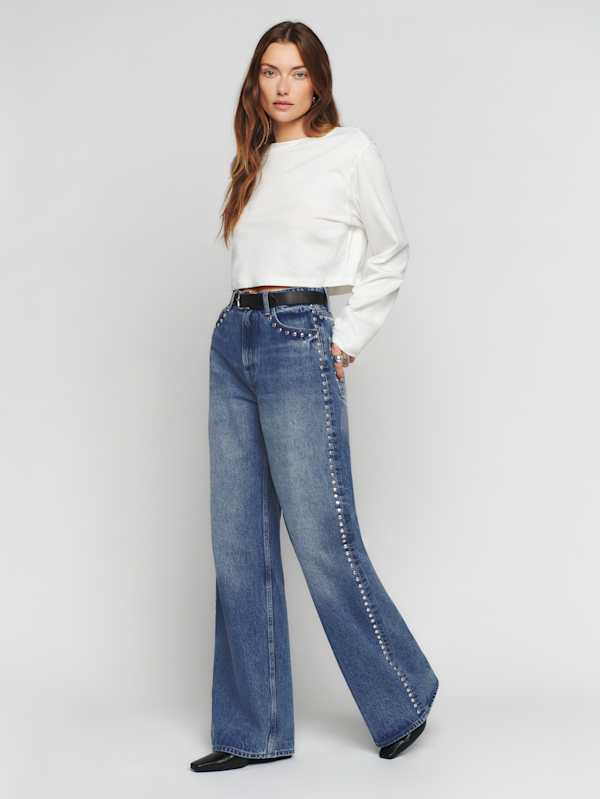 Cary High Rise Slouchy Wide Leg Jeans - Chesapeake Studded