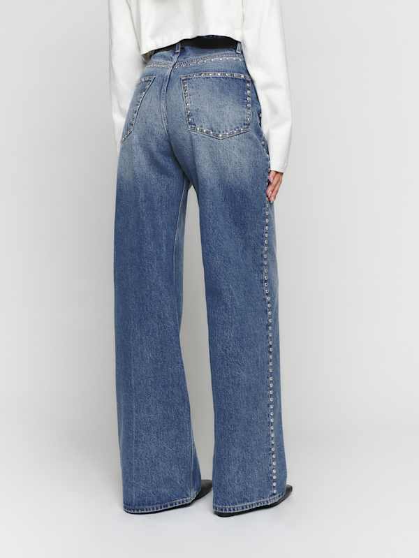 Cary High Rise Slouchy Wide Leg Jeans - Chesapeake Studded