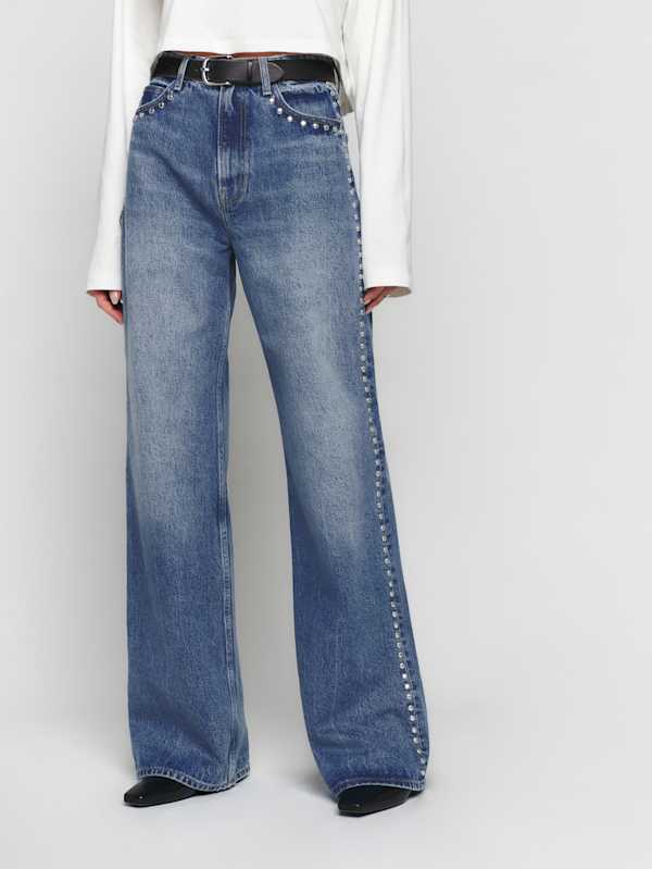 Cary High Rise Slouchy Wide Leg Jeans - Chesapeake Studded