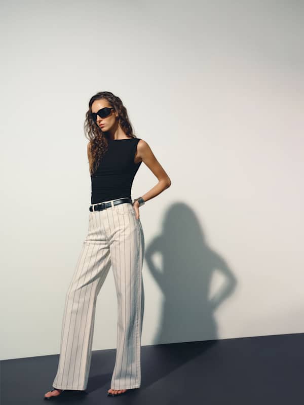 Cary High Rise Slouchy Wide Leg Jeans - Fior Di Latte Pinstripe