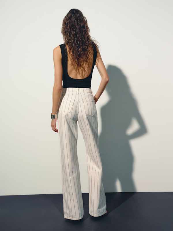 Cary High Rise Slouchy Wide Leg Jeans - Fior Di Latte Pinstripe