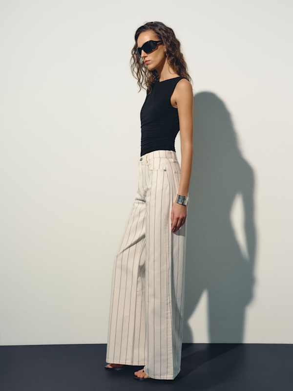 Cary High Rise Slouchy Wide Leg Jeans - Fior Di Latte Pinstripe