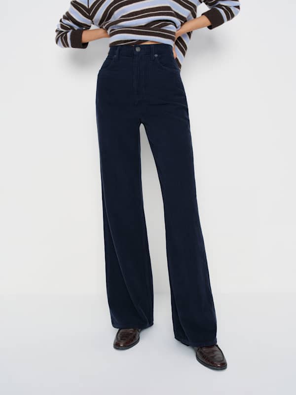 Cary High Rise Slouchy Wide Leg Jeans - Navy Corduroy
