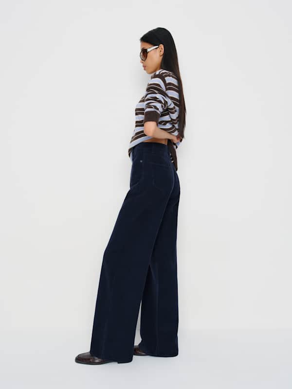 Cary High Rise Slouchy Wide Leg Jeans - Navy Corduroy