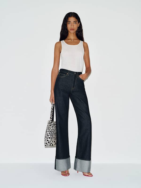 Cary High Rise Slouchy Wide Leg Jeans - Ondine Cuffed