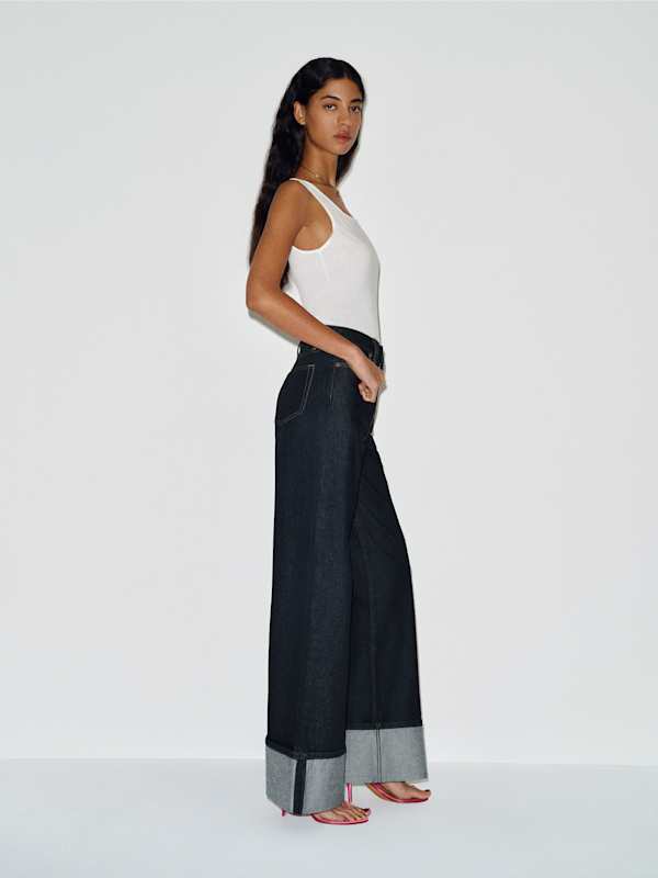 Cary High Rise Slouchy Wide Leg Jeans - Ondine Cuffed