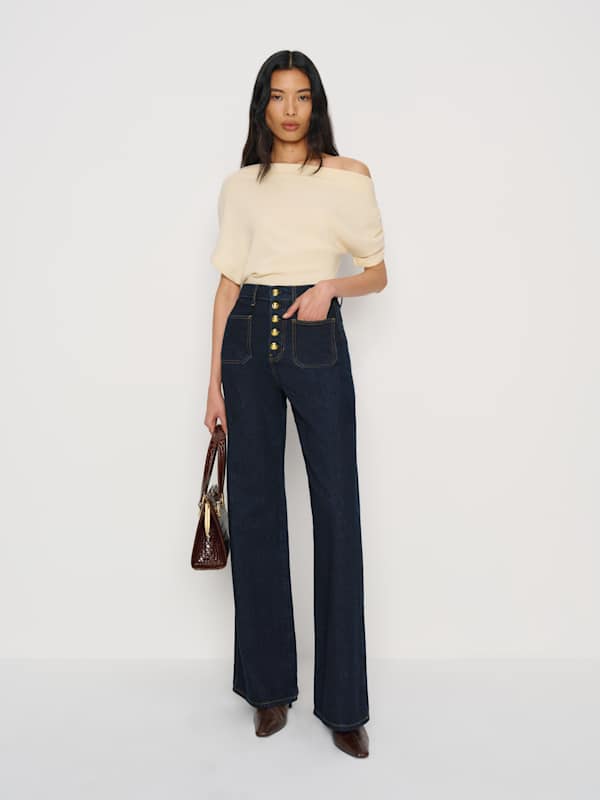 Cary High Rise Slouchy Wide Leg Jeans - Ondine Exposed Buttons