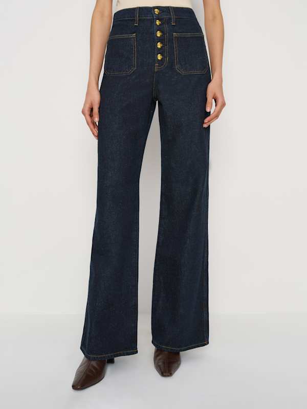 Cary High Rise Slouchy Wide Leg Jeans - Ondine Exposed Buttons