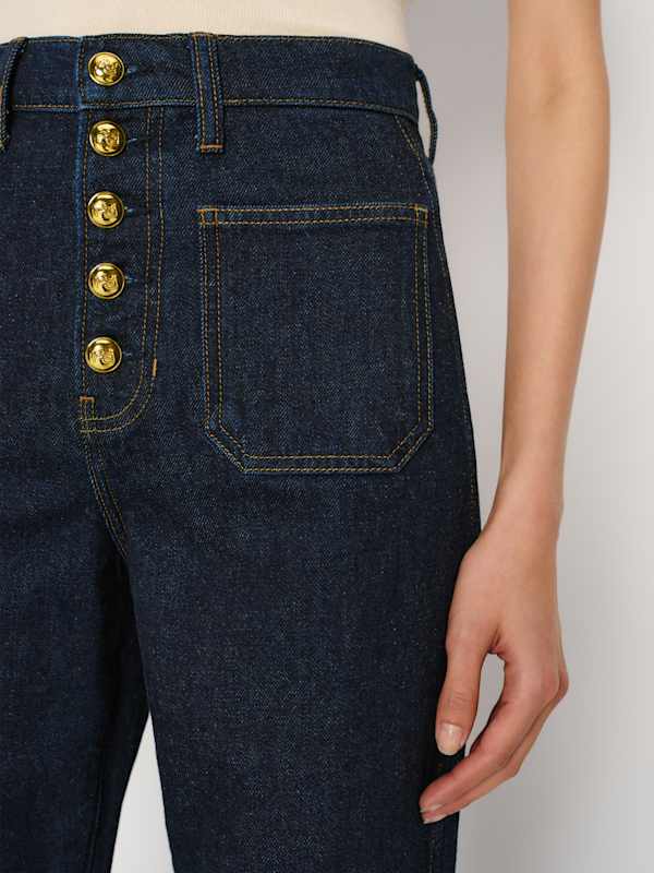 Cary High Rise Slouchy Wide Leg Jeans - Ondine Exposed Buttons