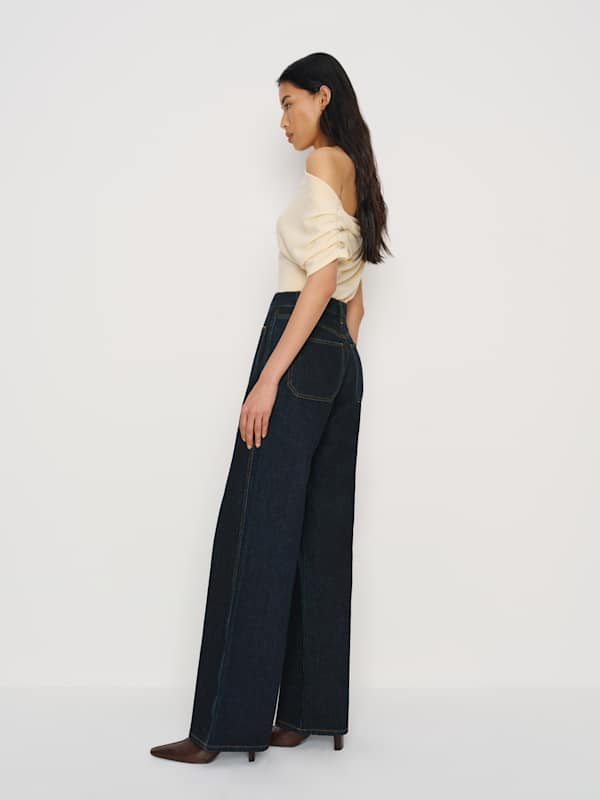 Cary High Rise Slouchy Wide Leg Jeans - Ondine Exposed Buttons