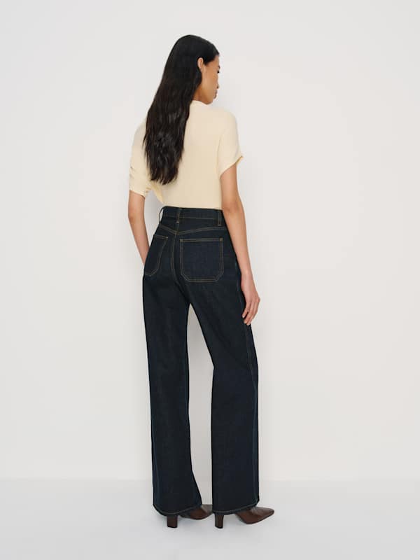 Cary High Rise Slouchy Wide Leg Jeans - Ondine Exposed Buttons