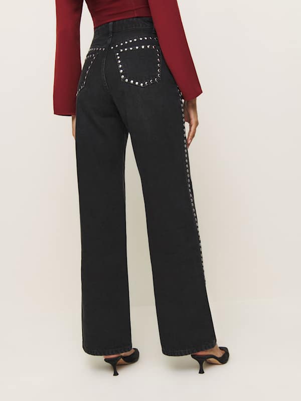 Cary High Rise Slouchy Wide Leg Jeans - Vana Studded