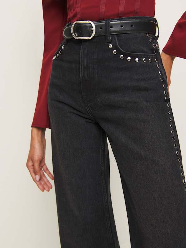 Cary High Rise Slouchy Wide Leg Jeans - Vana Studded
