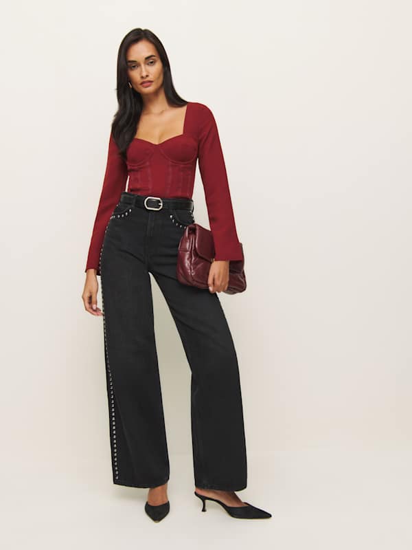 Cary High Rise Slouchy Wide Leg Jeans - Vana Studded