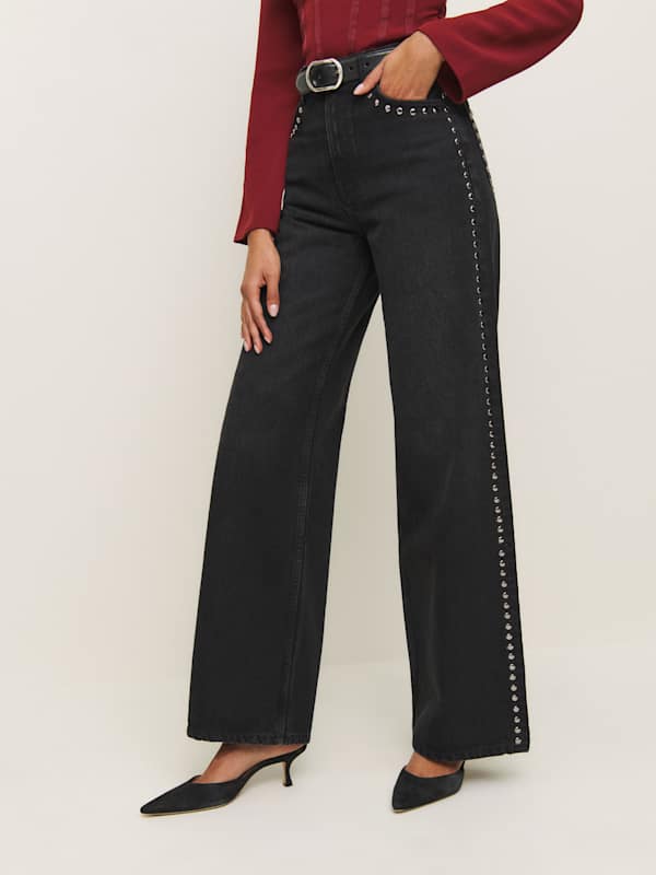 Cary High Rise Slouchy Wide Leg Jeans - Vana Studded