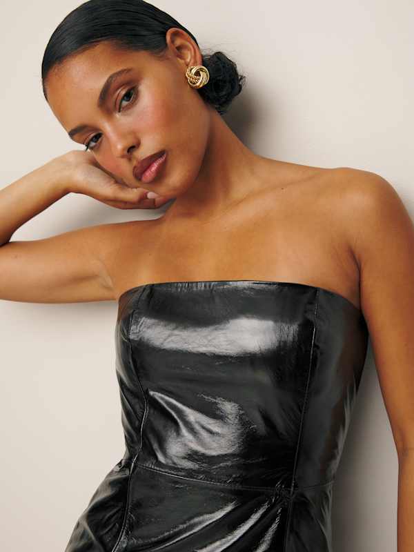 Veda Walter Leather Strapless Mini Dress - Patent Black